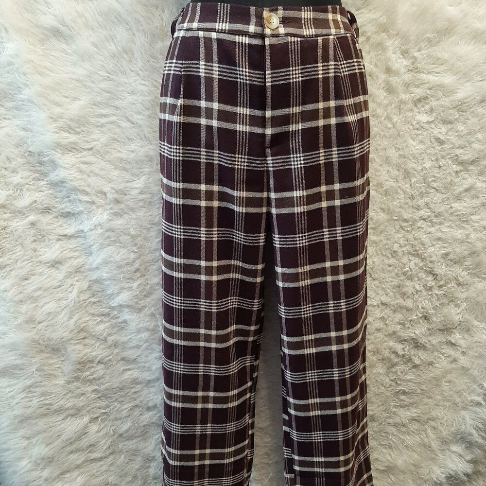 Allegra K Women's Burgundy Plaid Pants Size M